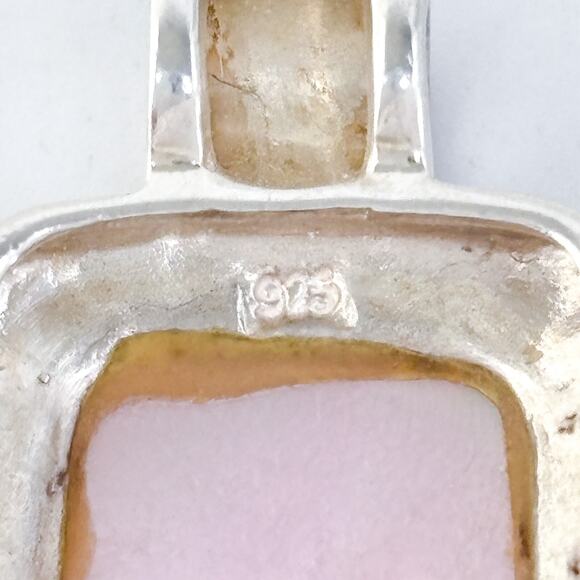 Vintage Sterling Silver 925 Marcasite Mother of Pearl Square Pendant - Picture 5 of 7